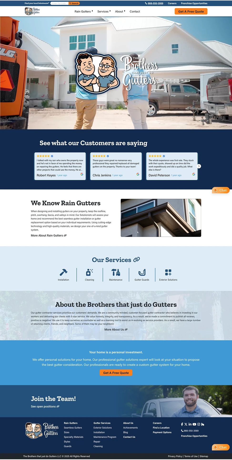 Screen shot of the full brothersgutters.com home page
